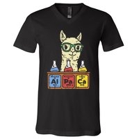 Cool Science Alpaca With Glasses In Front Of Periodic Table V-Neck T-Shirt