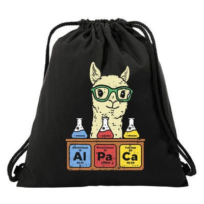 Cool Science Alpaca With Glasses In Front Of Periodic Table Drawstring Bag