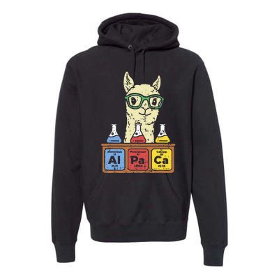 Cool Science Alpaca With Glasses In Front Of Periodic Table Premium Hoodie