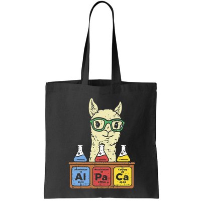Cool Science Alpaca With Glasses In Front Of Periodic Table Tote Bag
