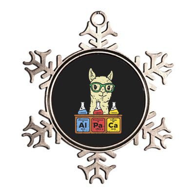 Cool Science Alpaca With Glasses In Front Of Periodic Table Metallic Star Ornament