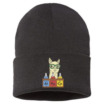 Cool Science Alpaca With Glasses In Front Of Periodic Table Sustainable Knit Beanie