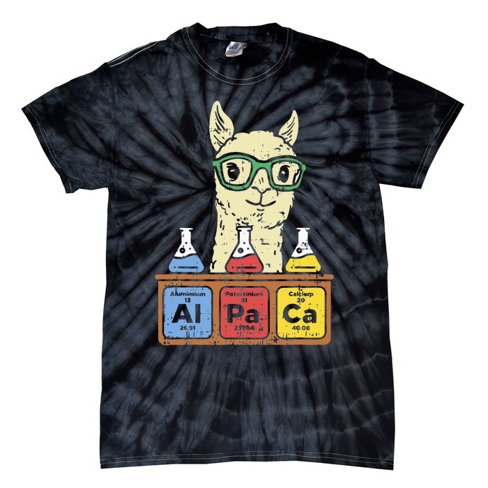 Cool Science Alpaca With Glasses In Front Of Periodic Table Tie-Dye T-Shirt