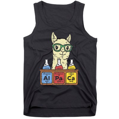 Cool Science Alpaca With Glasses In Front Of Periodic Table Tank Top