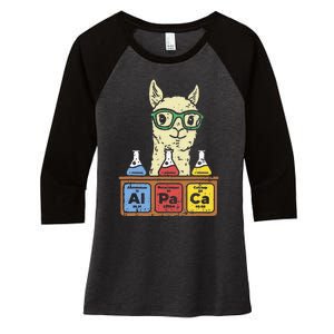 Cool Science Alpaca With Glasses In Front Of Periodic Table Women's Tri-Blend 3/4-Sleeve Raglan Shirt