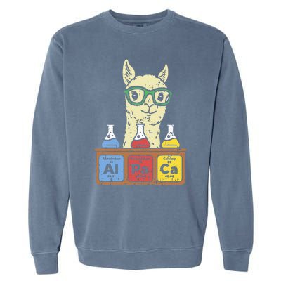 Cool Science Alpaca With Glasses In Front Of Periodic Table Garment-Dyed Sweatshirt