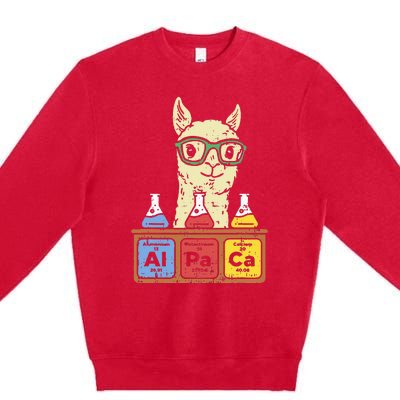 Cool Science Alpaca With Glasses In Front Of Periodic Table Premium Crewneck Sweatshirt