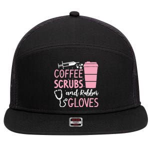 Coffee Scrubs And Rubber Gloves Medical Nurse Doctor 7 Panel Mesh Trucker Snapback Hat