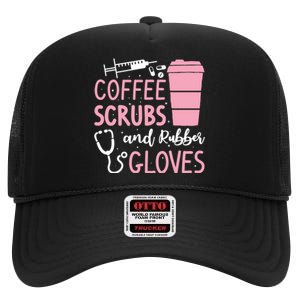 Coffee Scrubs And Rubber Gloves Medical Nurse Doctor High Crown Mesh Back Trucker Hat