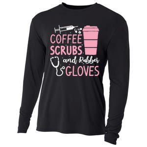 Coffee Scrubs And Rubber Gloves Medical Nurse Doctor Cooling Performance Long Sleeve Crew