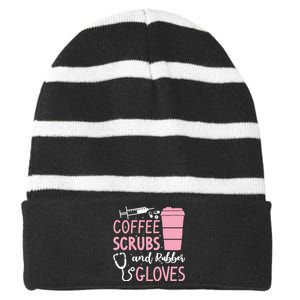 Coffee Scrubs And Rubber Gloves Medical Nurse Doctor Striped Beanie with Solid Band