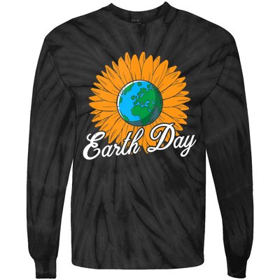 Cute Sunflower Art Cool Flower Lovers Earth Day Tie-Dye Long Sleeve Shirt