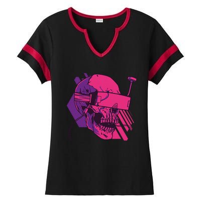 Cyberpunk Skull - A Skull With FPV Goggles Ladies Halftime Notch Neck Tee