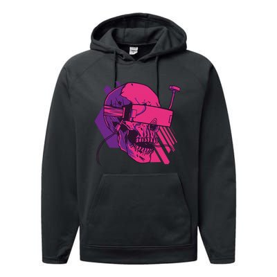 Cyberpunk Skull - A Skull With FPV Goggles Performance Fleece Hoodie