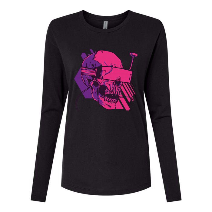 Cyberpunk Skull - A Skull With FPV Goggles Womens Cotton Relaxed Long Sleeve T-Shirt