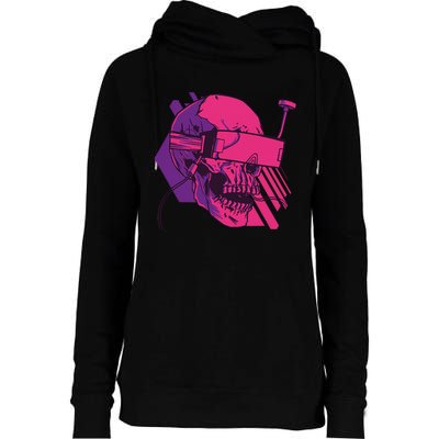 Cyberpunk Skull - A Skull With FPV Goggles Womens Funnel Neck Pullover Hood