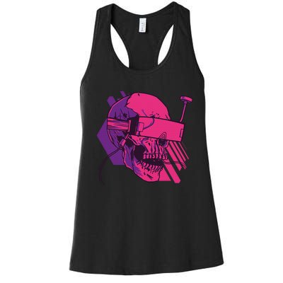 Cyberpunk Skull - A Skull With FPV Goggles Women's Racerback Tank