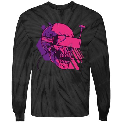 Cyberpunk Skull - A Skull With FPV Goggles Tie-Dye Long Sleeve Shirt