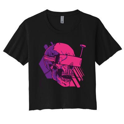 Cyberpunk Skull - A Skull With FPV Goggles Women's Crop Top Tee