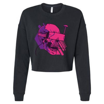 Cyberpunk Skull - A Skull With FPV Goggles Cropped Pullover Crew