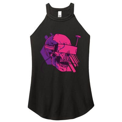 Cyberpunk Skull - A Skull With FPV Goggles Women's Perfect Tri Rocker Tank