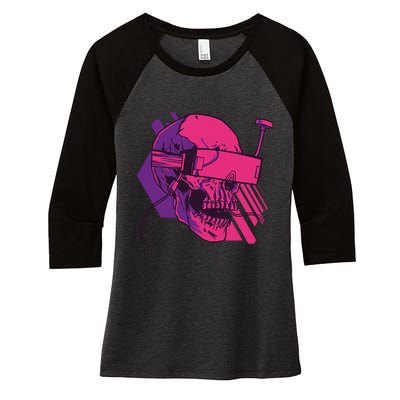 Cyberpunk Skull - A Skull With FPV Goggles Women's Tri-Blend 3/4-Sleeve Raglan Shirt