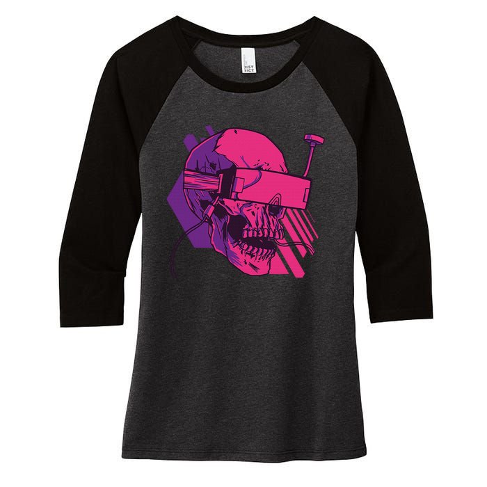 Cyberpunk Skull - A Skull With FPV Goggles Women's Tri-Blend 3/4-Sleeve Raglan Shirt