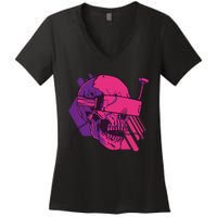 Cyberpunk Skull - A Skull With FPV Goggles Women's V-Neck T-Shirt