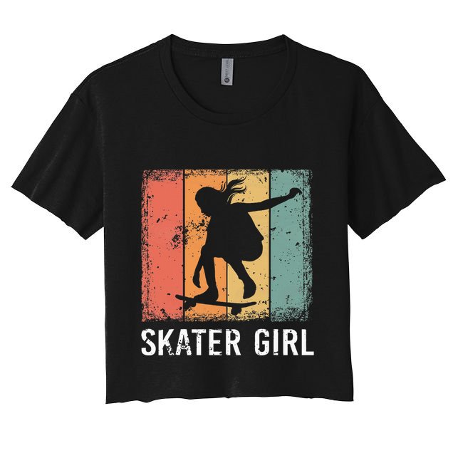 Cool Skater Art Women Skateboarding Skateboard Skating Crop Top