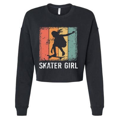 Cool Skater Art Women Skateboarding Skateboard Skating Cropped Pullover Crew