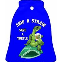 Cute Skip A Straw Save A Turtle Colorful Sea Turtle Rescue Gift Ceramic Bell Ornament