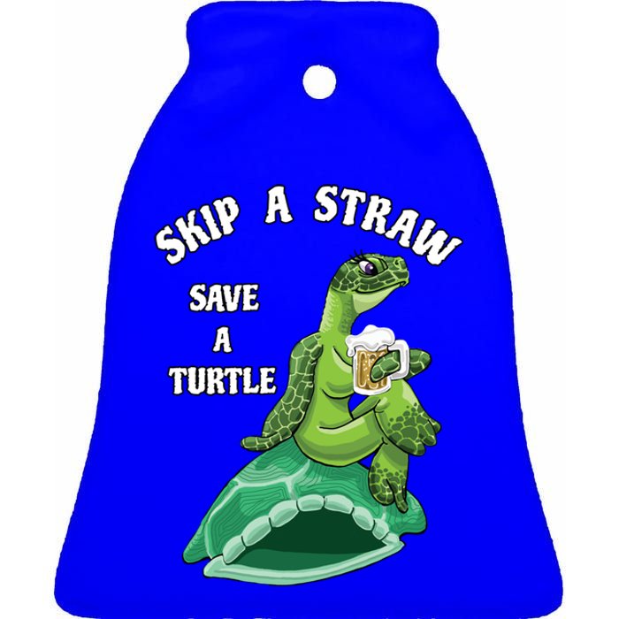 Cute Skip A Straw Save A Turtle Colorful Sea Turtle Rescue Gift Ceramic Bell Ornament