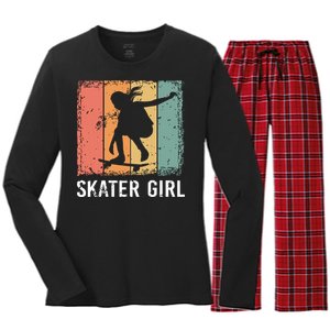 Cool Skater Art Women Girl Skateboarding Skateboard Skating Women's Long Sleeve Flannel Pajama Set 