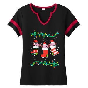 Christmas Stockings Axolotls Cute Xmas Girl Ladies Halftime Notch Neck Tee