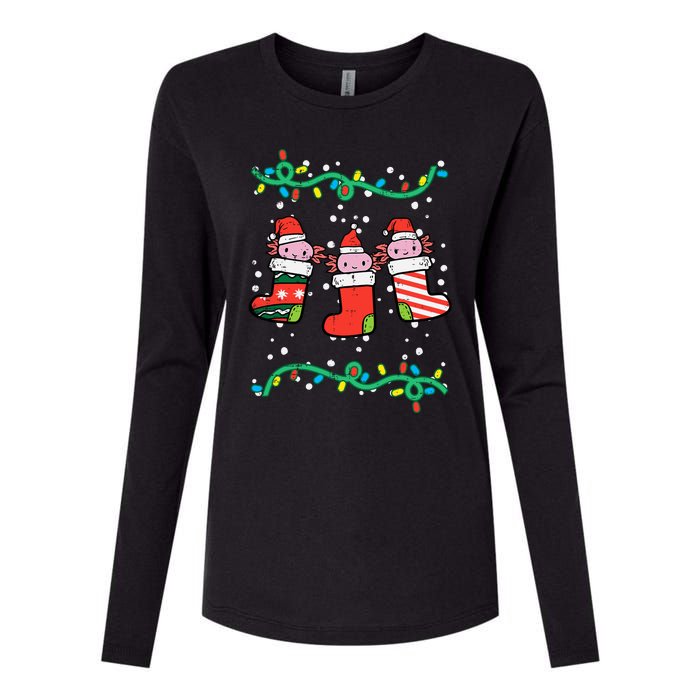 Christmas Stockings Axolotls Cute Xmas Girl Womens Cotton Relaxed Long Sleeve T-Shirt