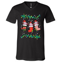 Christmas Stockings Axolotls Cute Xmas Girl V-Neck T-Shirt