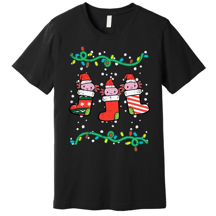 Christmas Stockings Axolotls Cute Xmas Girl Premium T-Shirt