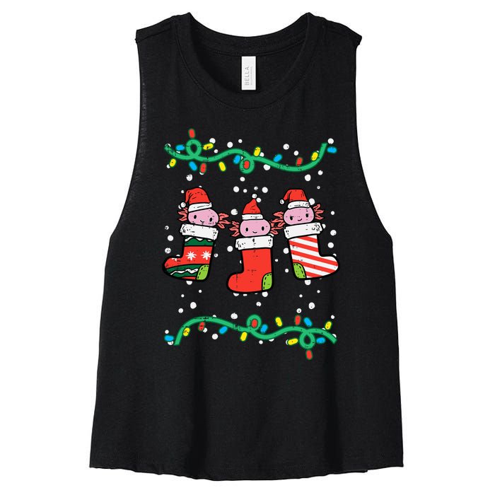 Christmas Stockings Axolotls Cute Xmas Girl Women's Racerback Cropped Tank