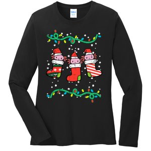 Christmas Stockings Axolotls Cute Xmas Girl Ladies Long Sleeve Shirt