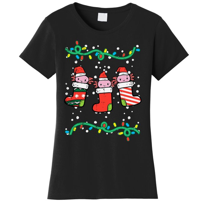 Christmas Stockings Axolotls Cute Xmas Girl Women's T-Shirt