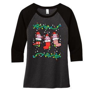 Christmas Stockings Axolotls Cute Xmas Girl Women's Tri-Blend 3/4-Sleeve Raglan Shirt