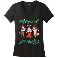 Christmas Stockings Axolotls Cute Xmas Girl Women's V-Neck T-Shirt