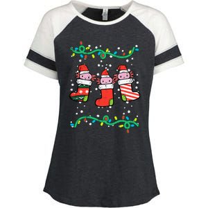 Christmas Stockings Axolotls Cute Xmas Girl Enza Ladies Jersey Colorblock Tee