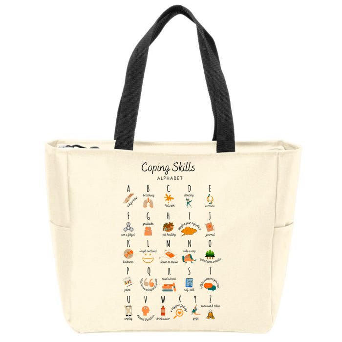 Coping Skills Alphabet Mental Health Awareness Zip Tote Bag