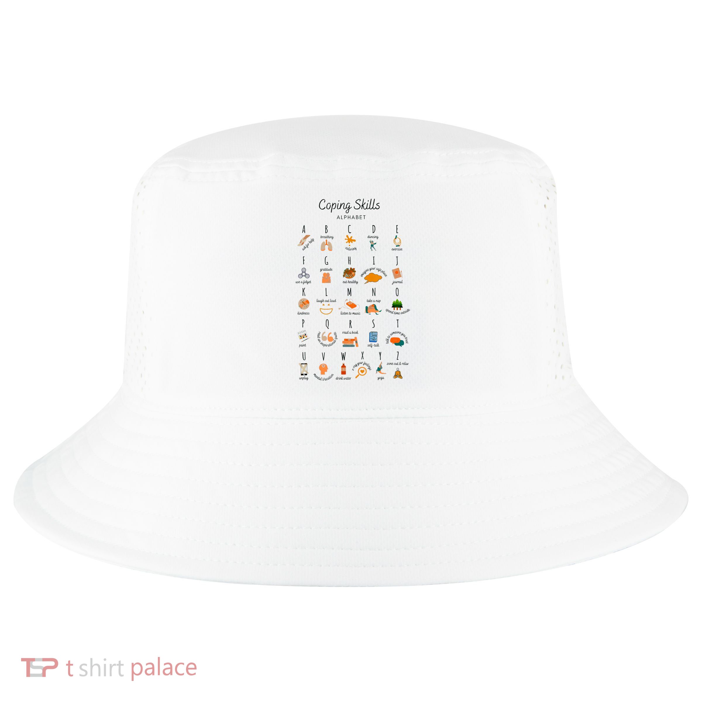 Coping Skills Alphabet Mental Health Awareness Cool Comfort Performance Bucket Hat