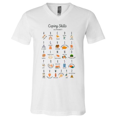 Coping Skills Alphabet Mental Health Awareness V-Neck T-Shirt