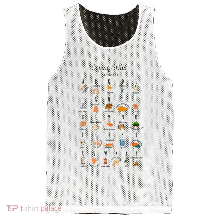 Coping Skills Alphabet Mental Health Awareness Mesh Reversible Basketball Jersey Tank