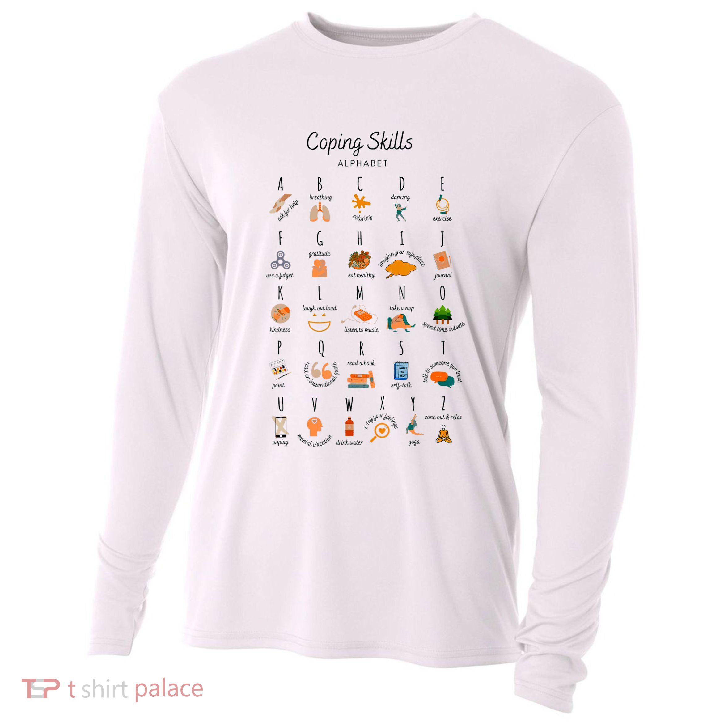 Coping Skills Alphabet Mental Health Awareness Cooling Performance Long Sleeve Crew