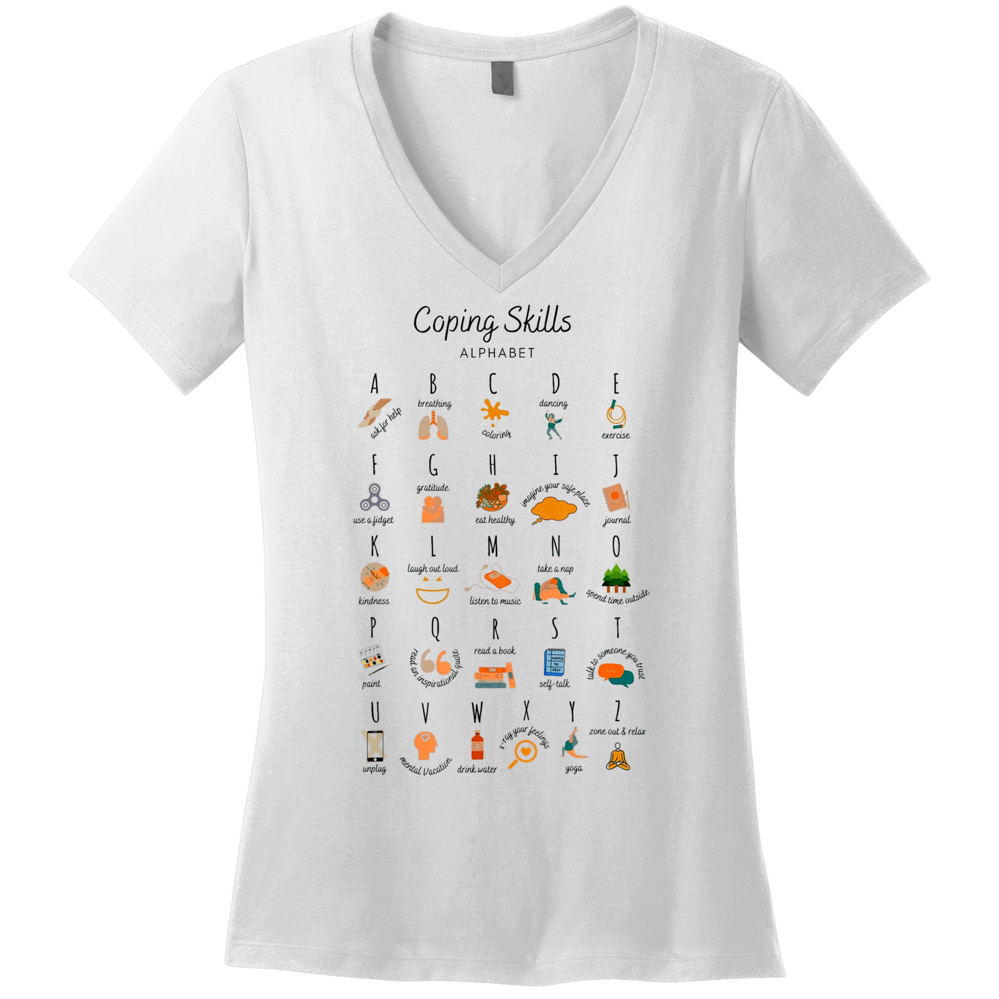 Coping Skills Alphabet Mental Health Awareness Women's V-Neck T-Shirt