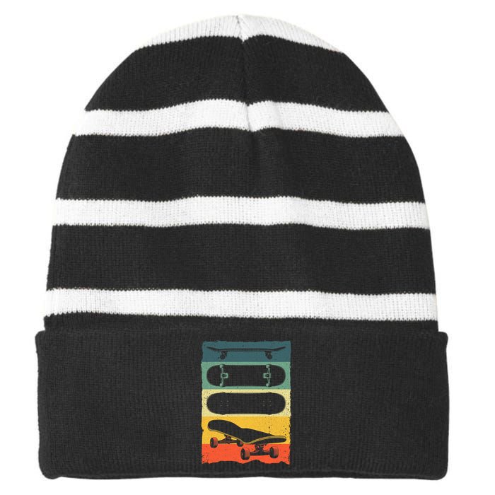 Cool Skateboard Art For Men Women Skateboarding Skateboarder Vintage Striped Beanie with Solid Band